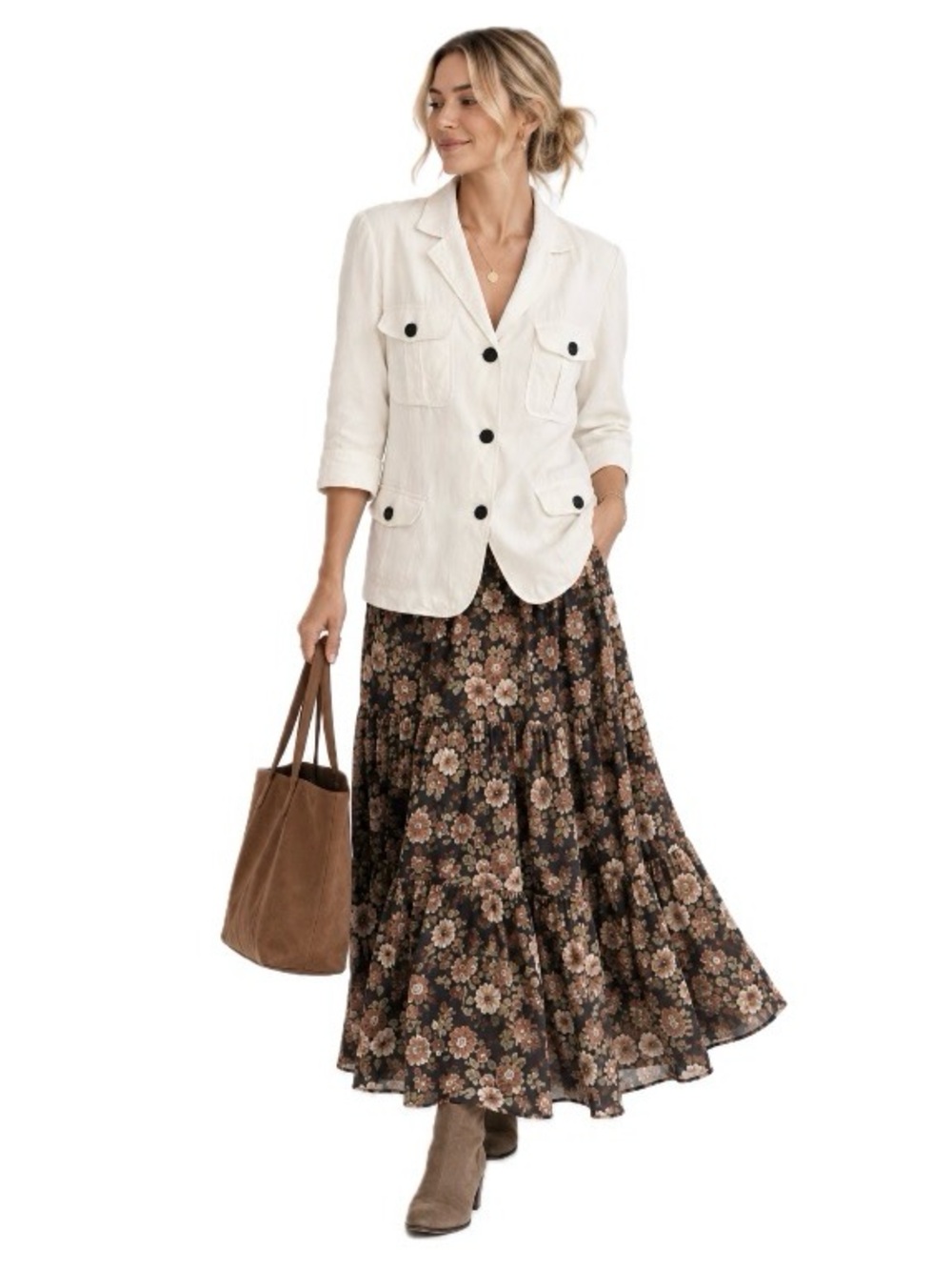 Worthington, Linen White Blazer with Relaxed Fit and Notched Lapel, Size L